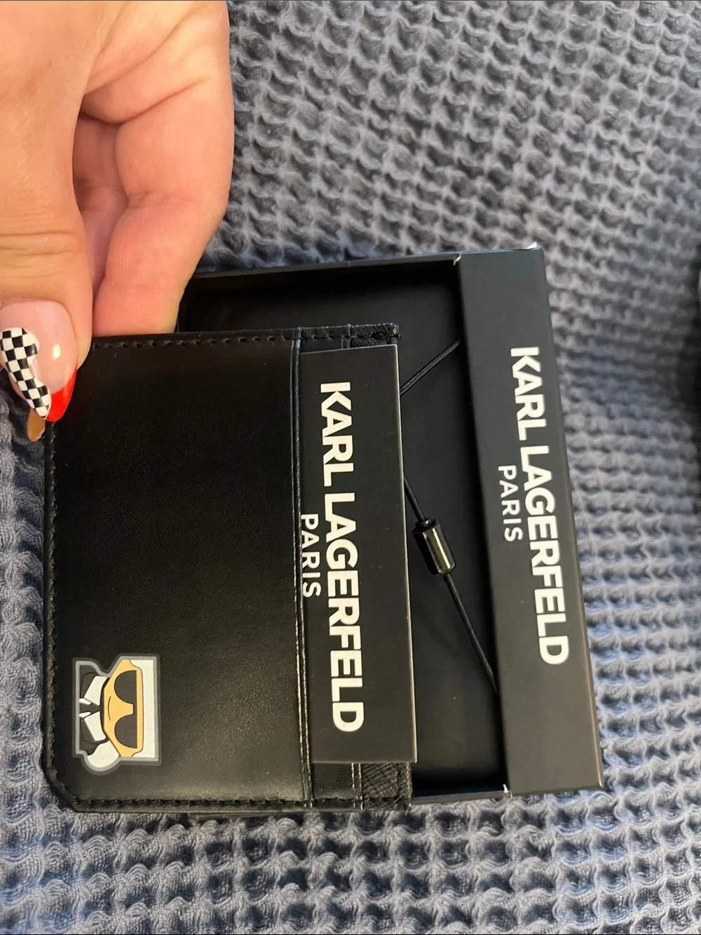 Brand New Karl Lagerfeld Black Logo Card Holder with Silhouette Print